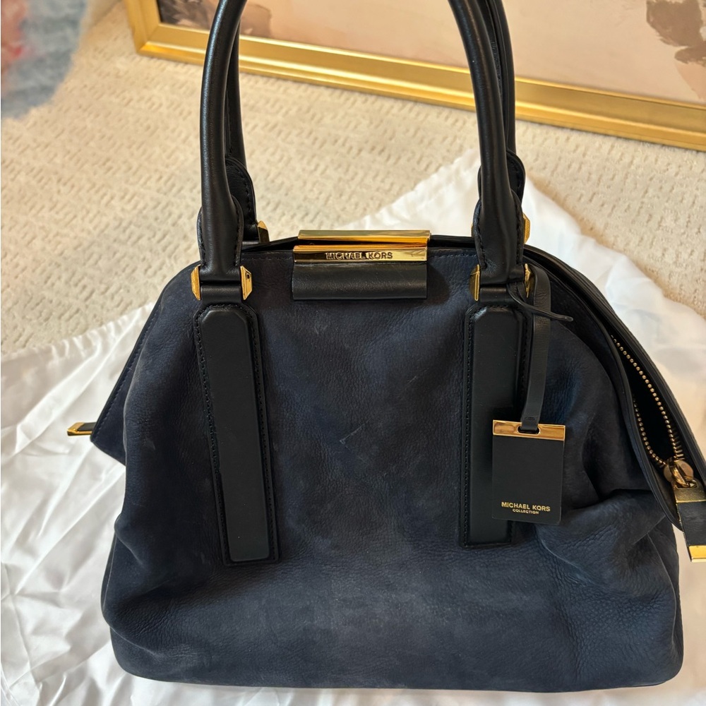 Michael Kors Navy and Gold Satchel - Picture 2 of 6
